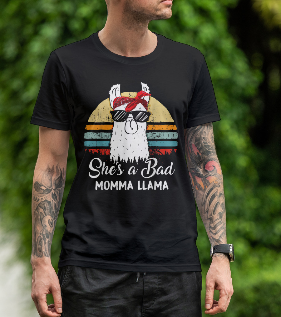 She's A Bad Momma Llama With Sunglasses And Red Bandana T-Shirt
