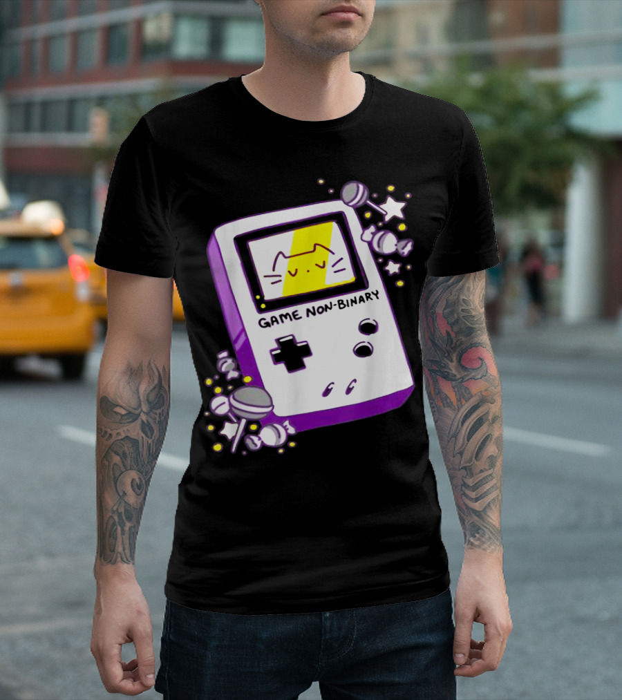 GAME NON BINARY Handheld Console With Cat And Stars T-Shirt