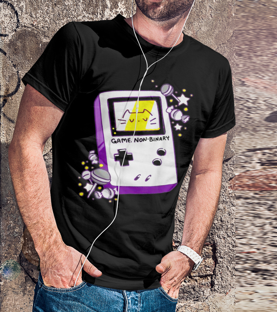 GAME NON BINARY Handheld Console With Cat And Stars T-Shirt