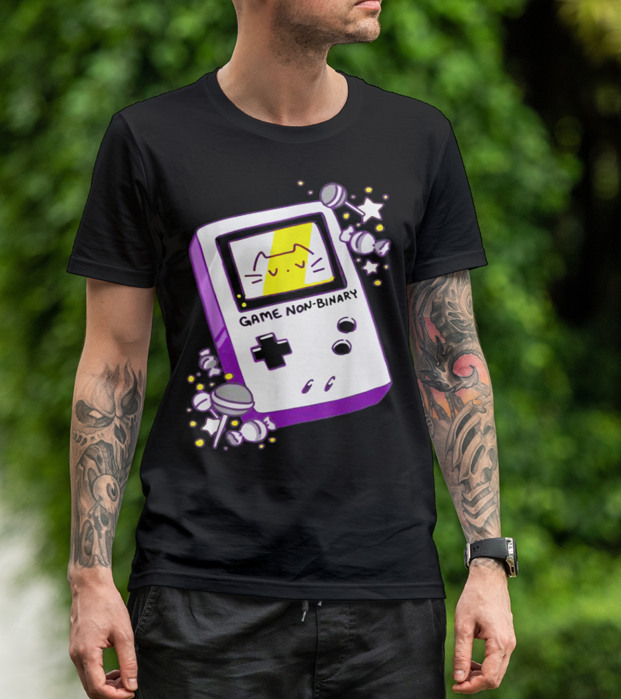 GAME NON BINARY Handheld Console With Cat And Stars T-Shirt