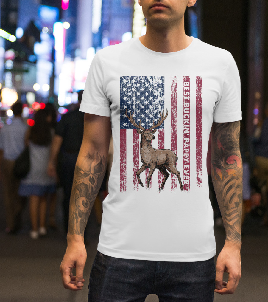 Best Buckin' Pappy Ever US Flag Deer Hunting T-Shirt