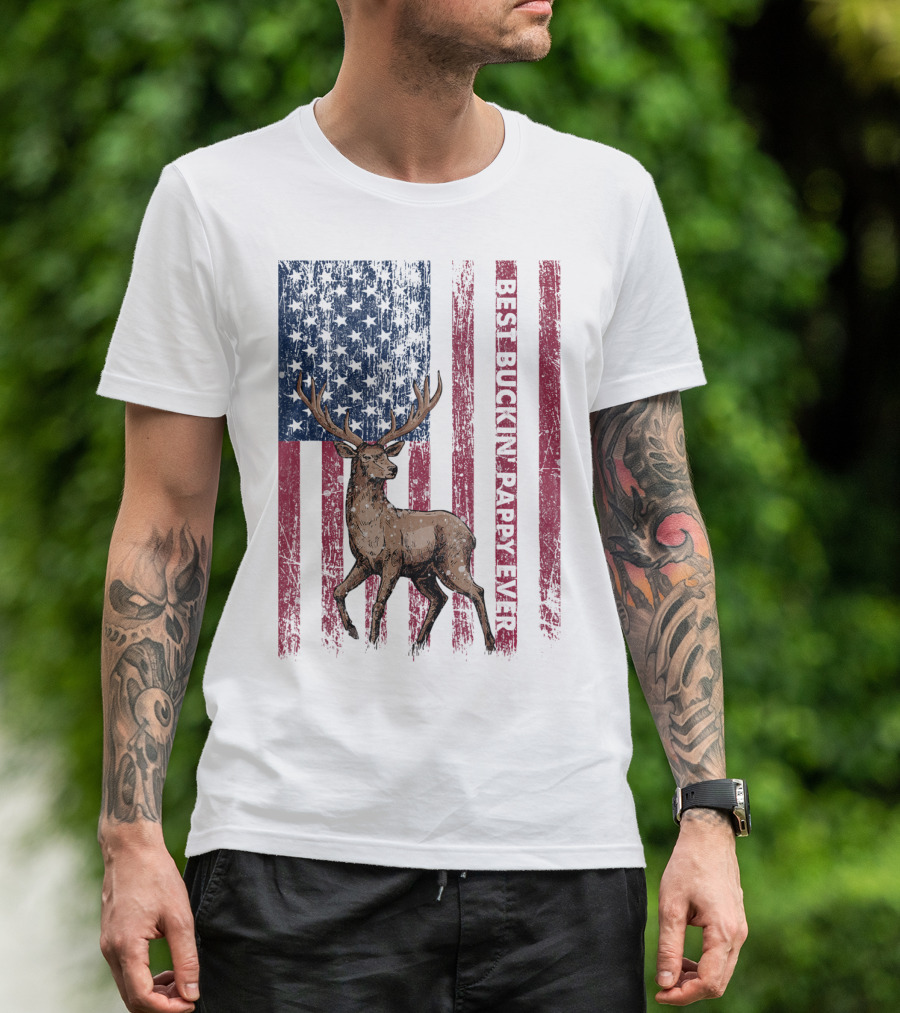 Best Buckin' Pappy Ever US Flag Deer Hunting T-Shirt