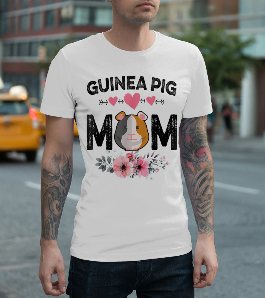 Guinea Pig Mom Heart And Flower T-Shirt