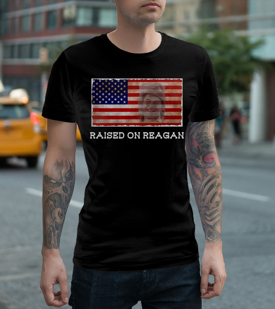 Raised On Reagan American Flag T-Shirt