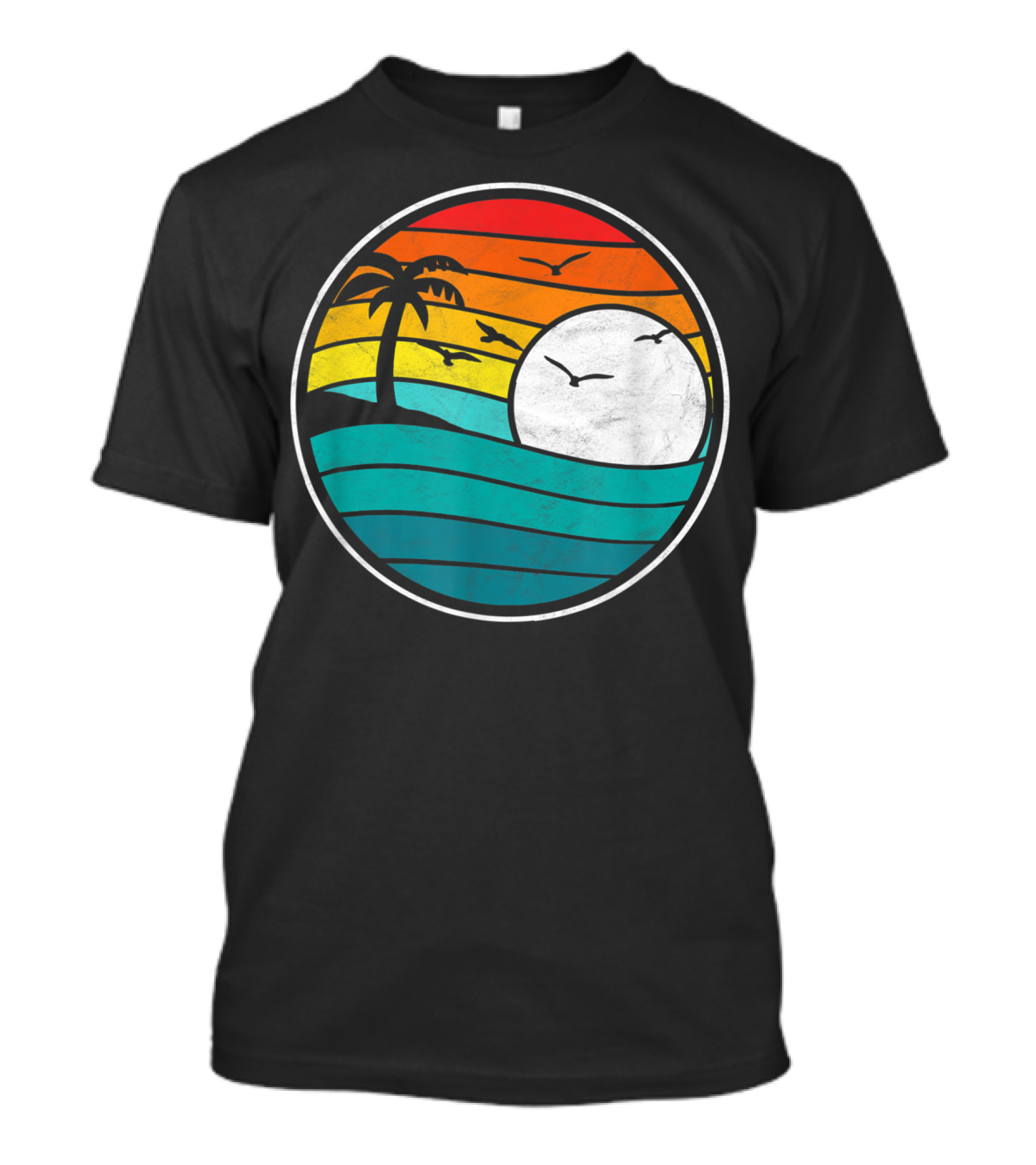 Retro Eighties Beach Sunset Surf Palm Waves T-Shirt