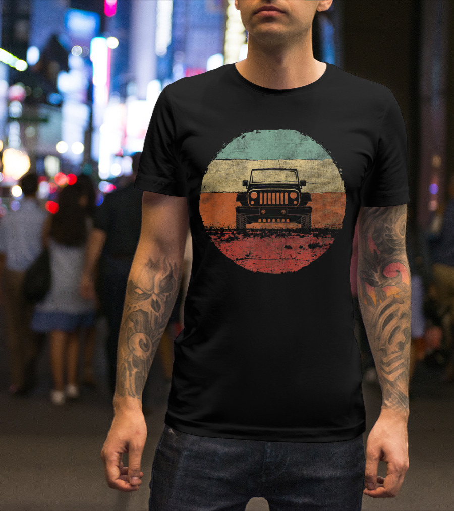 Retro Vintage Jeeps Off Road Adventure Classic Stripes Iconic 4x4 Vehicle T-Shirt
