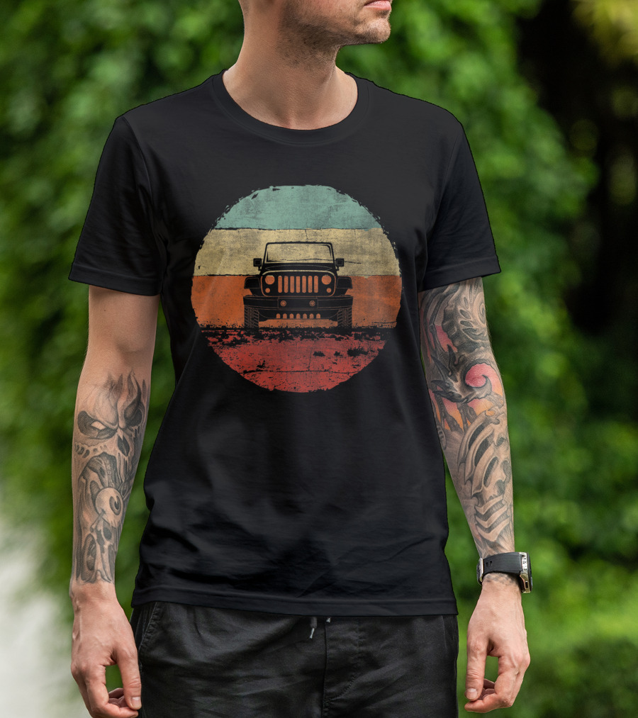 Retro Vintage Jeeps Off Road Adventure Classic Stripes Iconic 4x4 Vehicle T-Shirt
