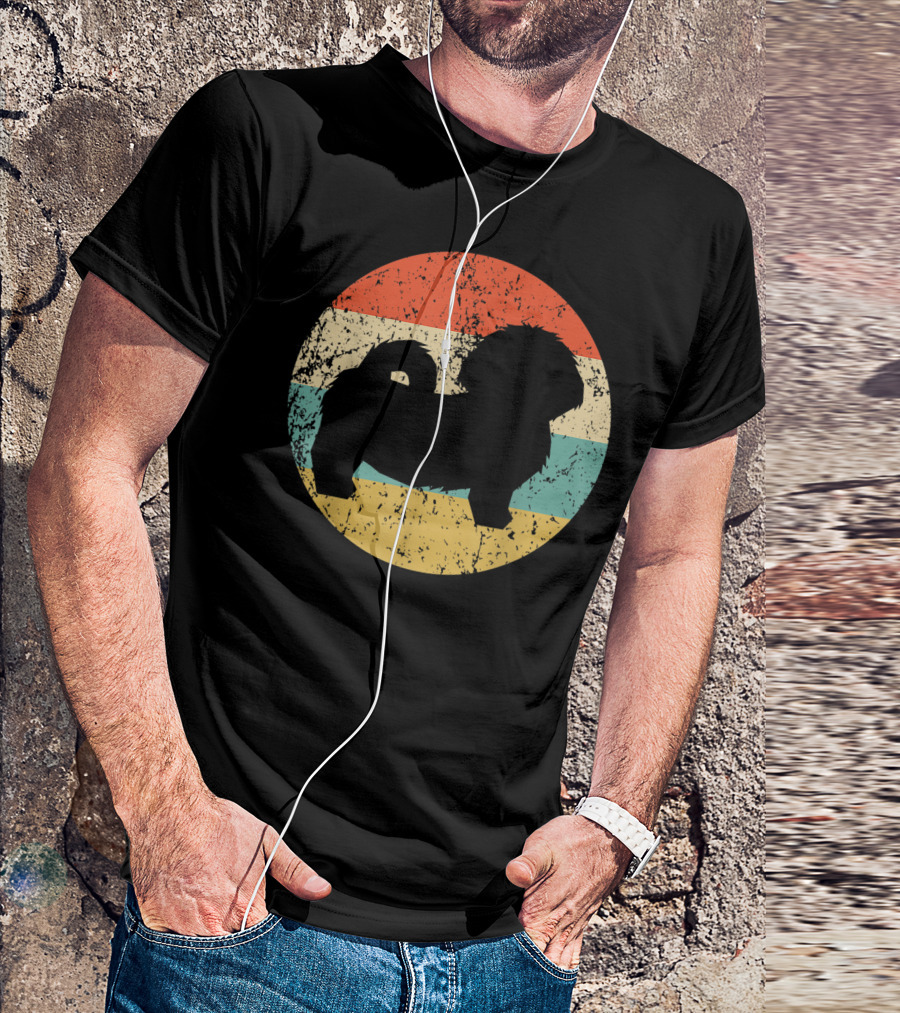 Vintage Shih Tzu Dog Silhouette Retro Stripes T-Shirt