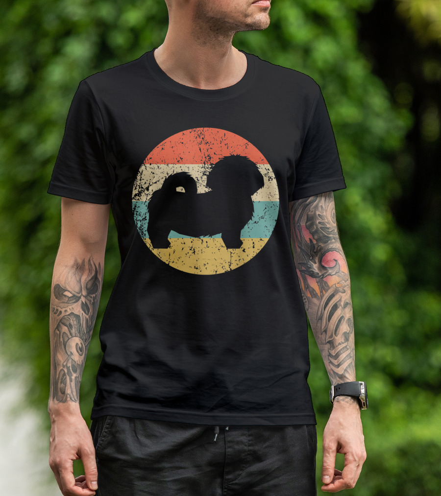 Vintage Shih Tzu Dog Silhouette Retro Stripes T-Shirt