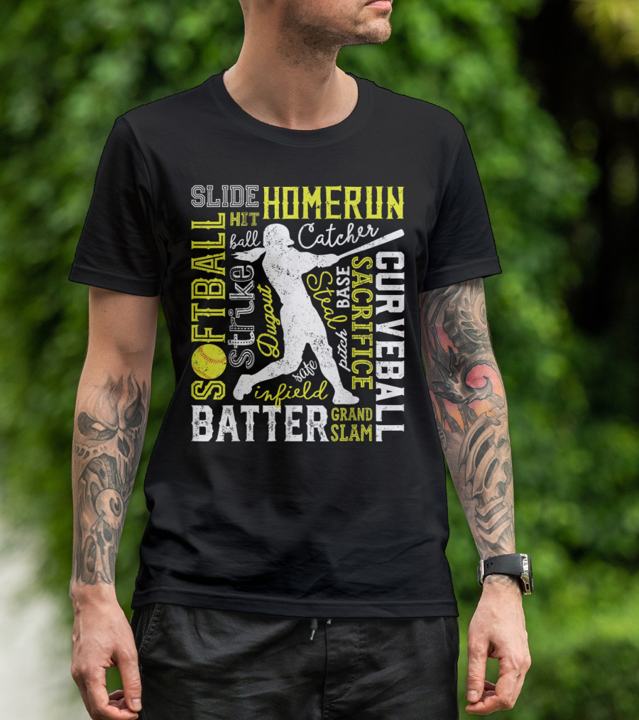 Softball Batter Pitch Homerun Curveball Slide Catcher Strike Grand Slam T-Shirt