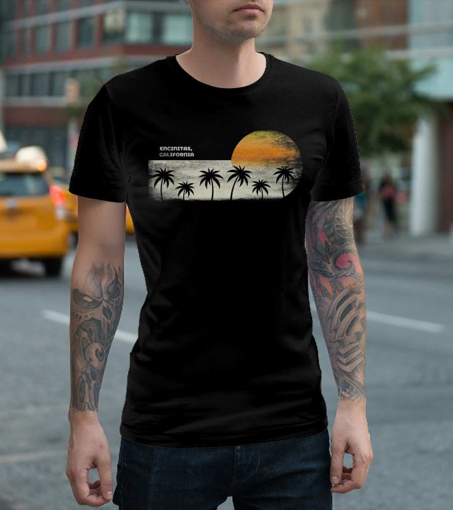 Encinitas California Ocean Sunset With Palm Trees T-Shirt