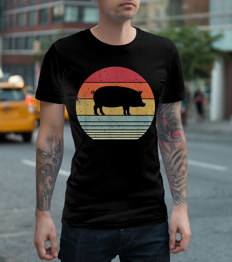 Vintage Retro Pig Style Sunset T-Shirt