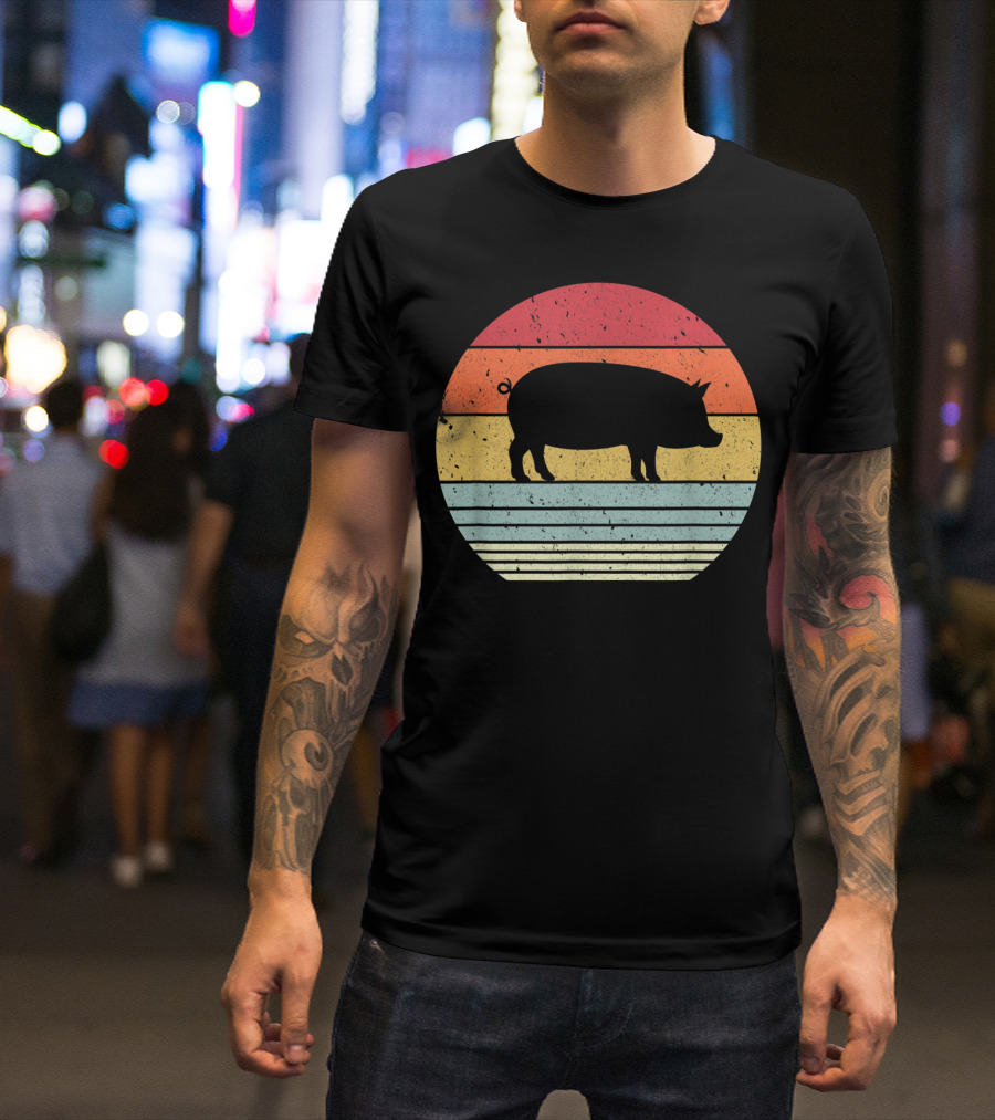 Vintage Retro Pig Style Sunset T-Shirt