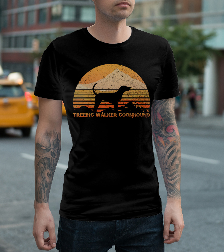 TREEING WALKER COONHOUND Retro Sunset T-Shirt