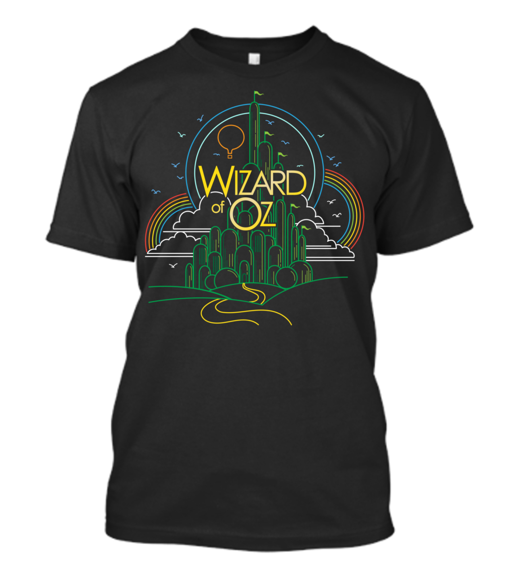 Wizard Of Oz Emerald City Line Drawing With Rainbow Elements T-Shirt