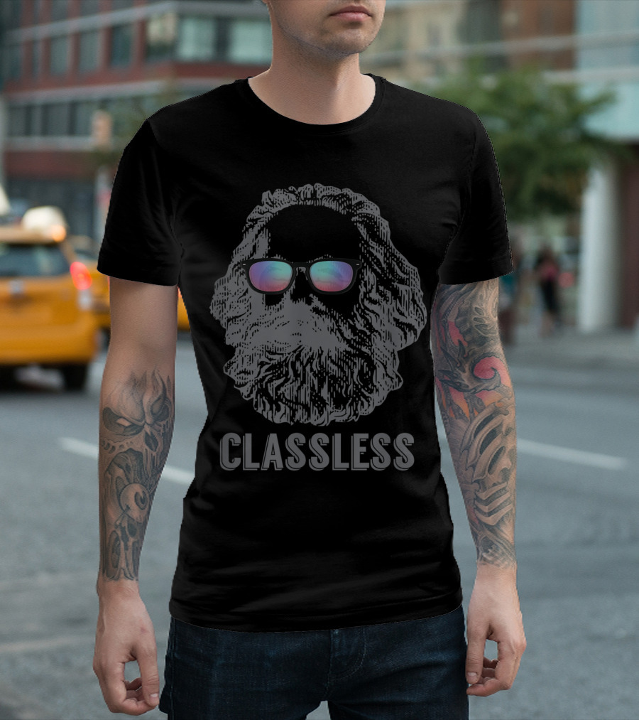 Classless Karl Marx Marxist Marxism With Sunglasses Iconic T-Shirt