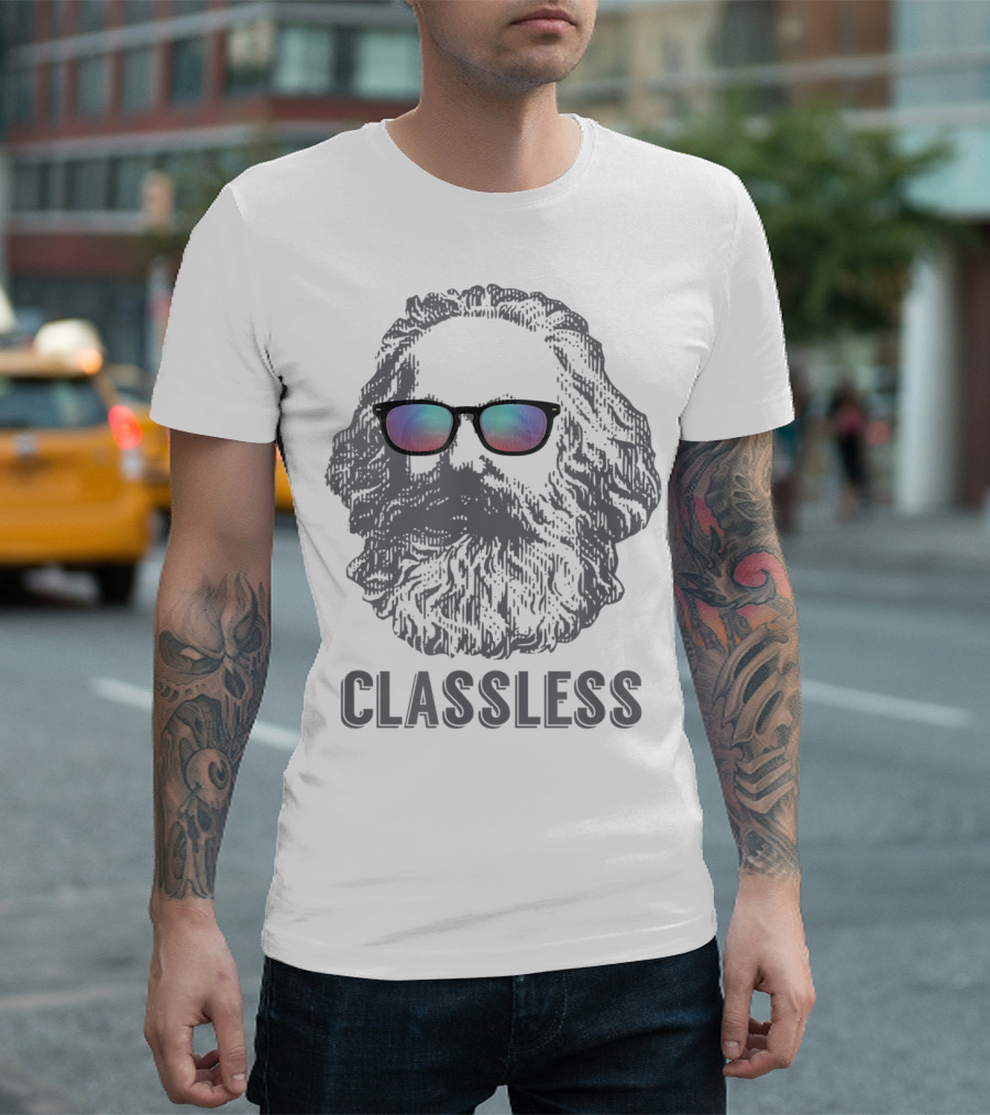 Classless Karl Marx Marxist Marxism with Sunglasses Iconic T-Shirt