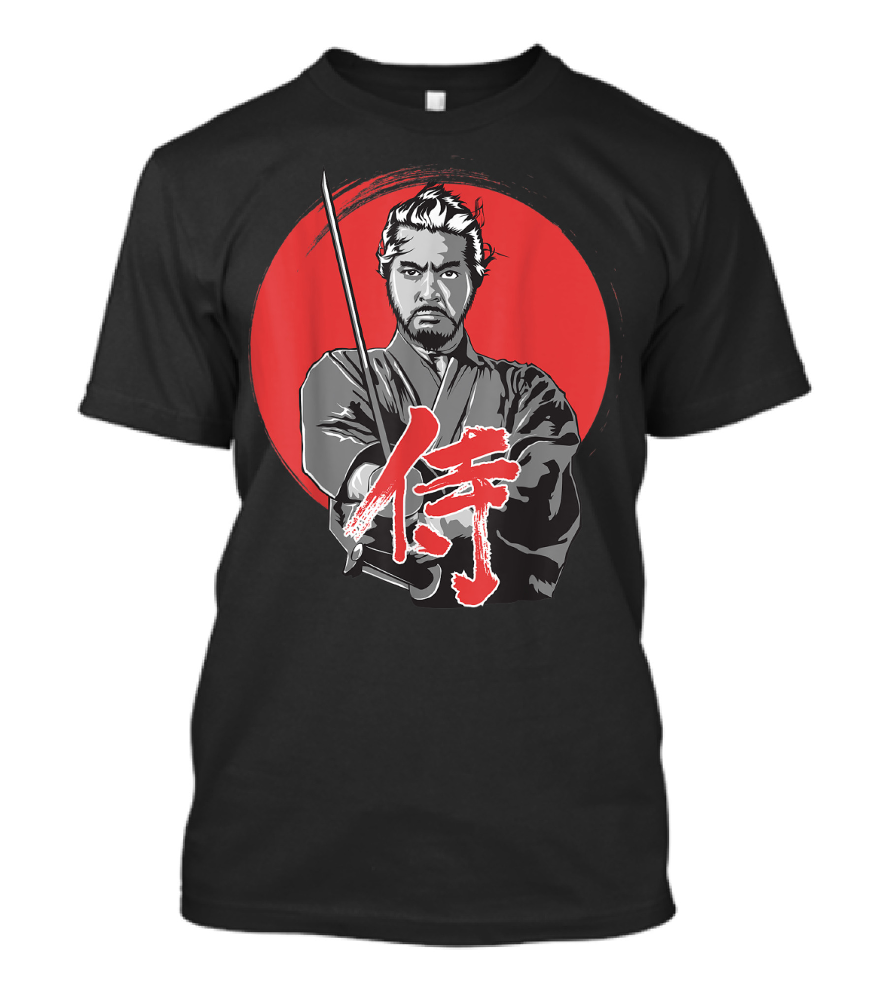 Samurai Warrior With Katana Red Sun Background T-Shirt