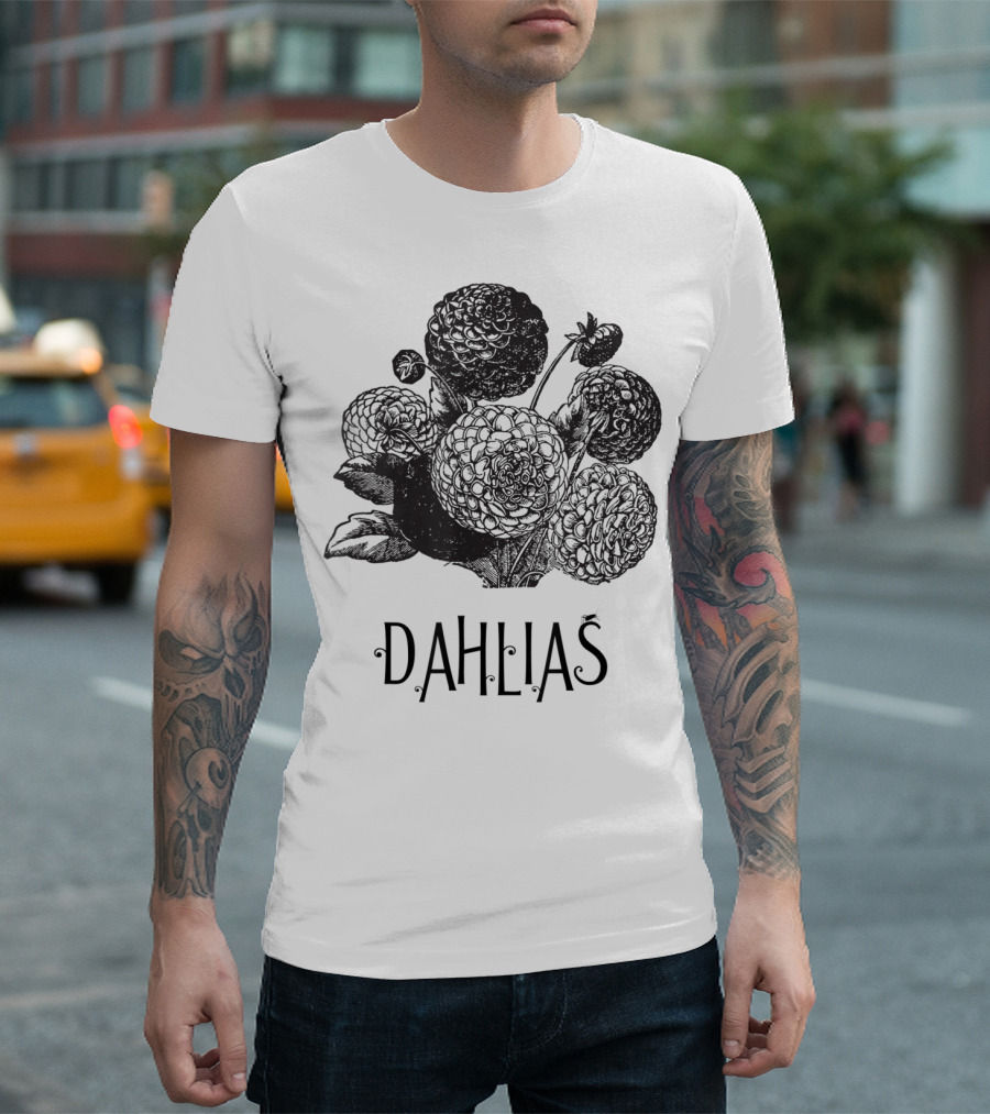 Dahlias Vintage Antique Floral Blooms T-Shirt