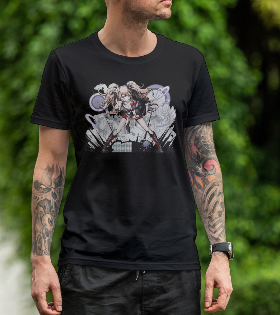 Danganronpa's Monokumas Classics Iconic Anime Character With Bear And Stylized Background T-Shirt