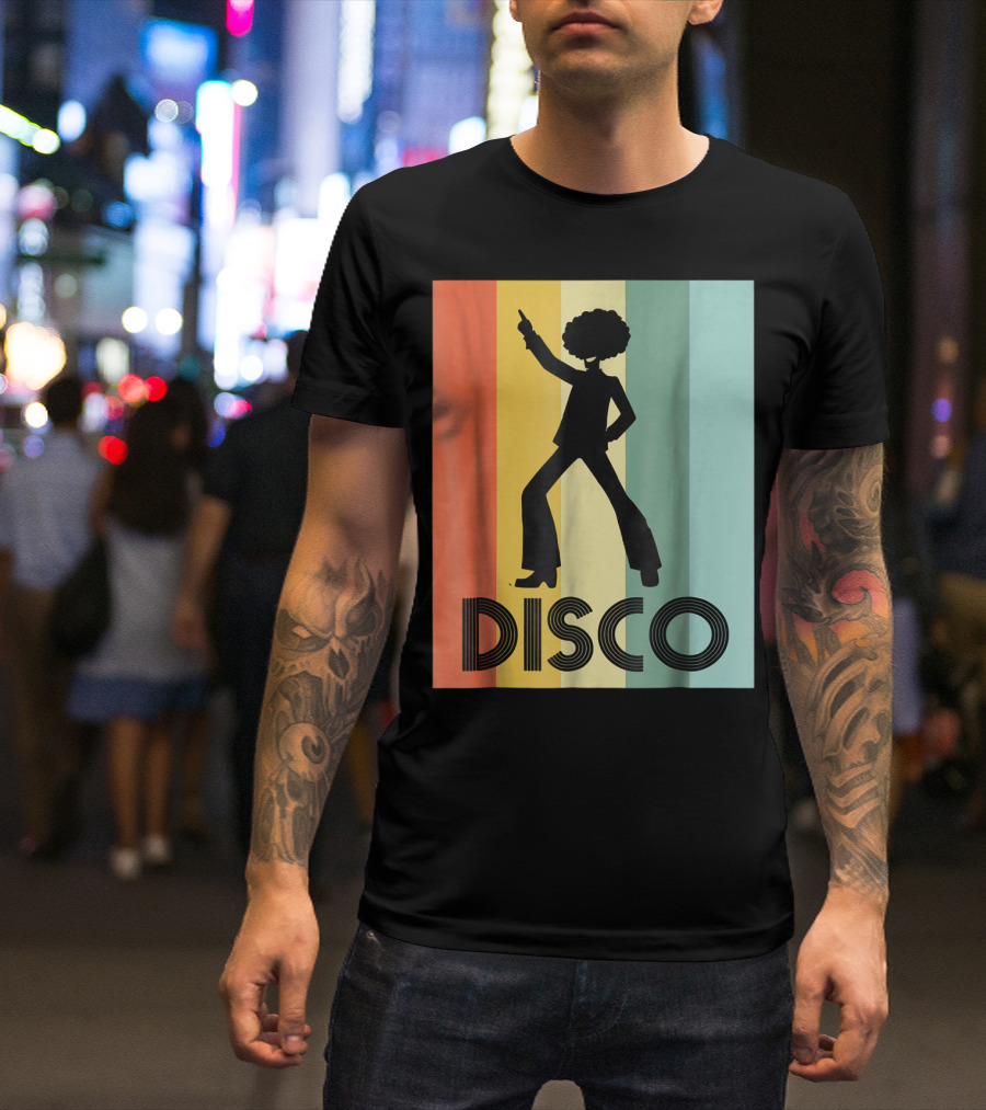 70s Disco Dancing Silhouette Retro Stripes T-Shirt