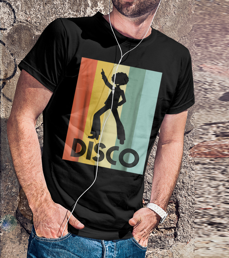 70s Disco Dancing Silhouette Retro Stripes T-Shirt