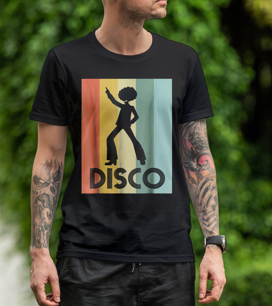 70s Disco Dancing Silhouette Retro Stripes T-Shirt