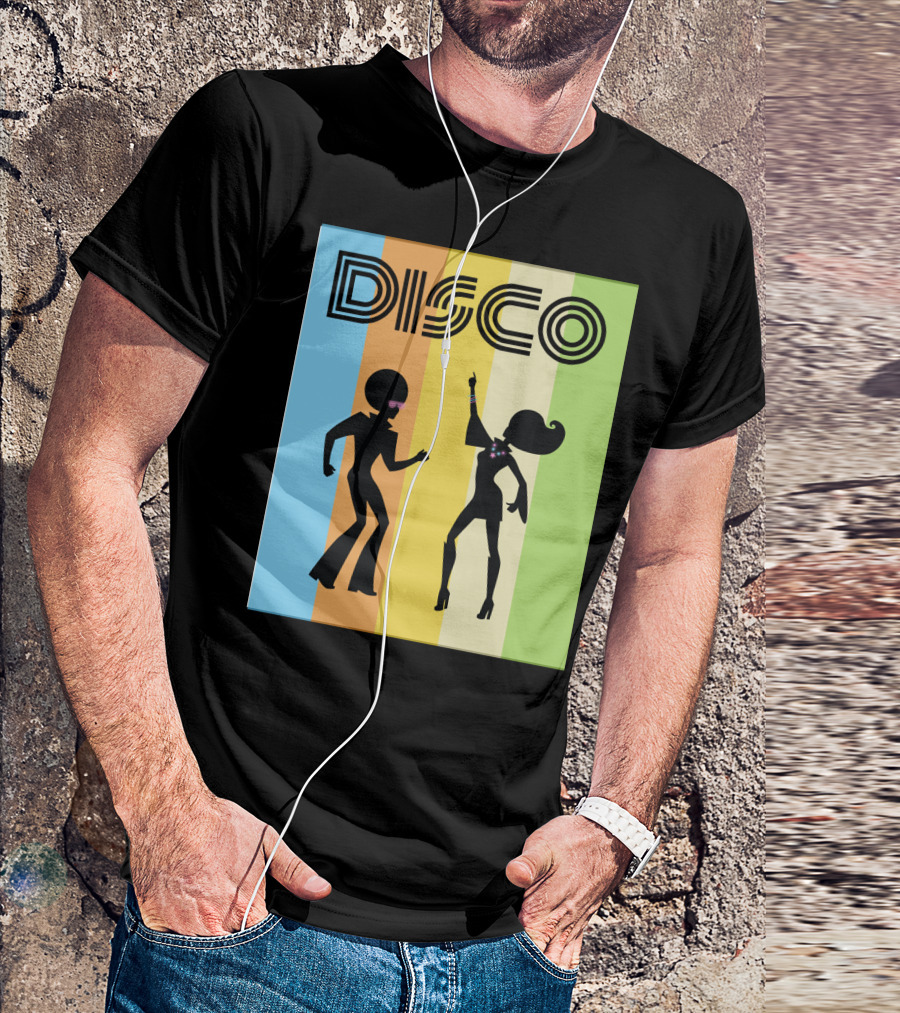 Disco Dancing 70s Disco Dancer With Silhouette And Retro Stripes T-Shirt