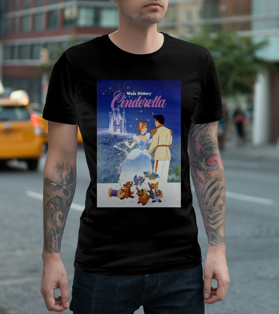 Walt Disney Cinderella Classic Vintage Movie Poster With Prince And Castle T-Shirt