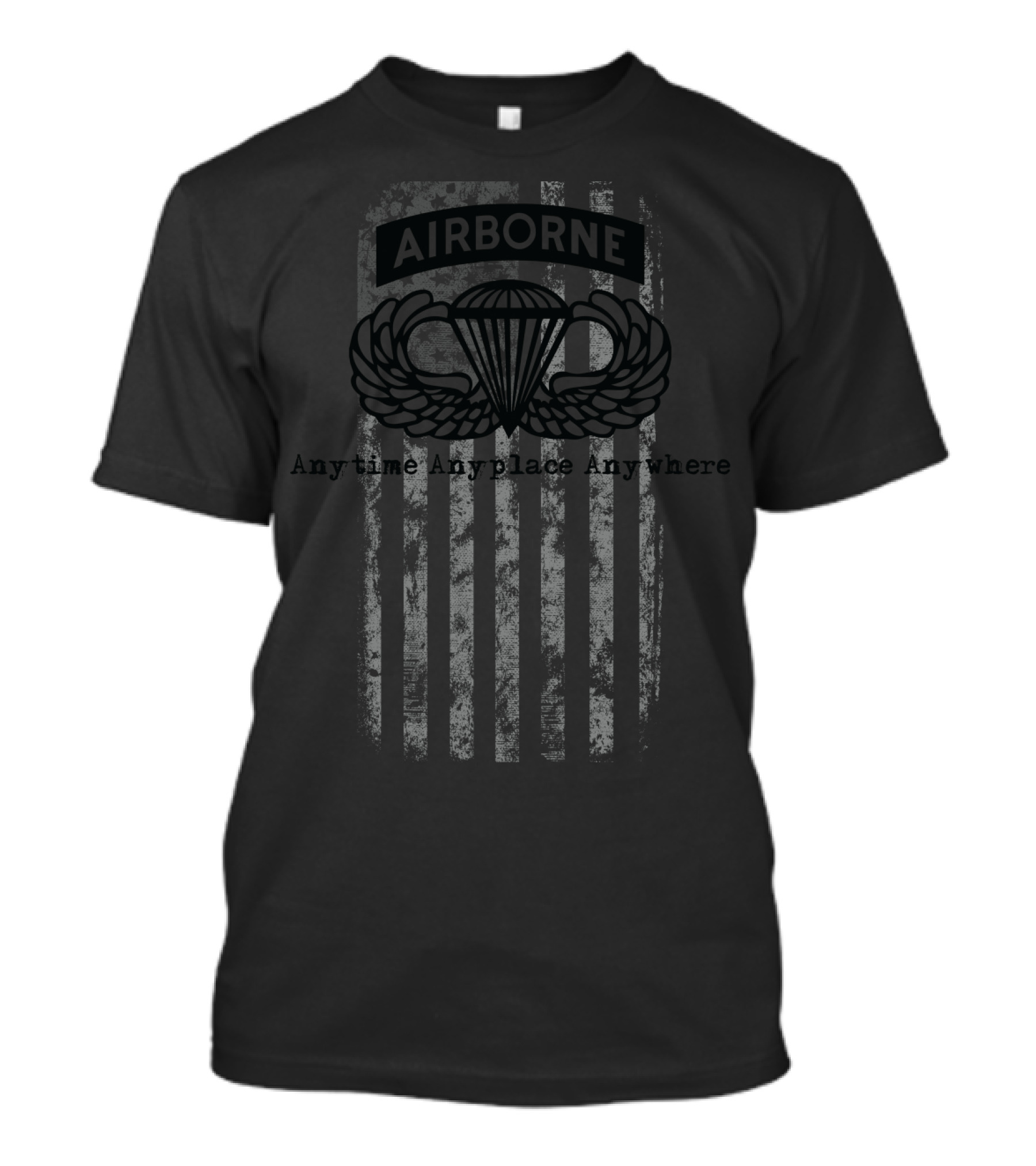 Airborne Paratrooper Black Jump Wings Anytime Anyplace Anywhere T-Shirt