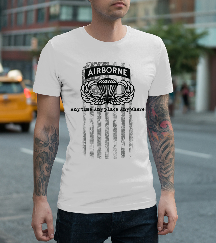Airborne Paratrooper Black Jump Wings Anytime Anyplace Anywhere T-Shirt