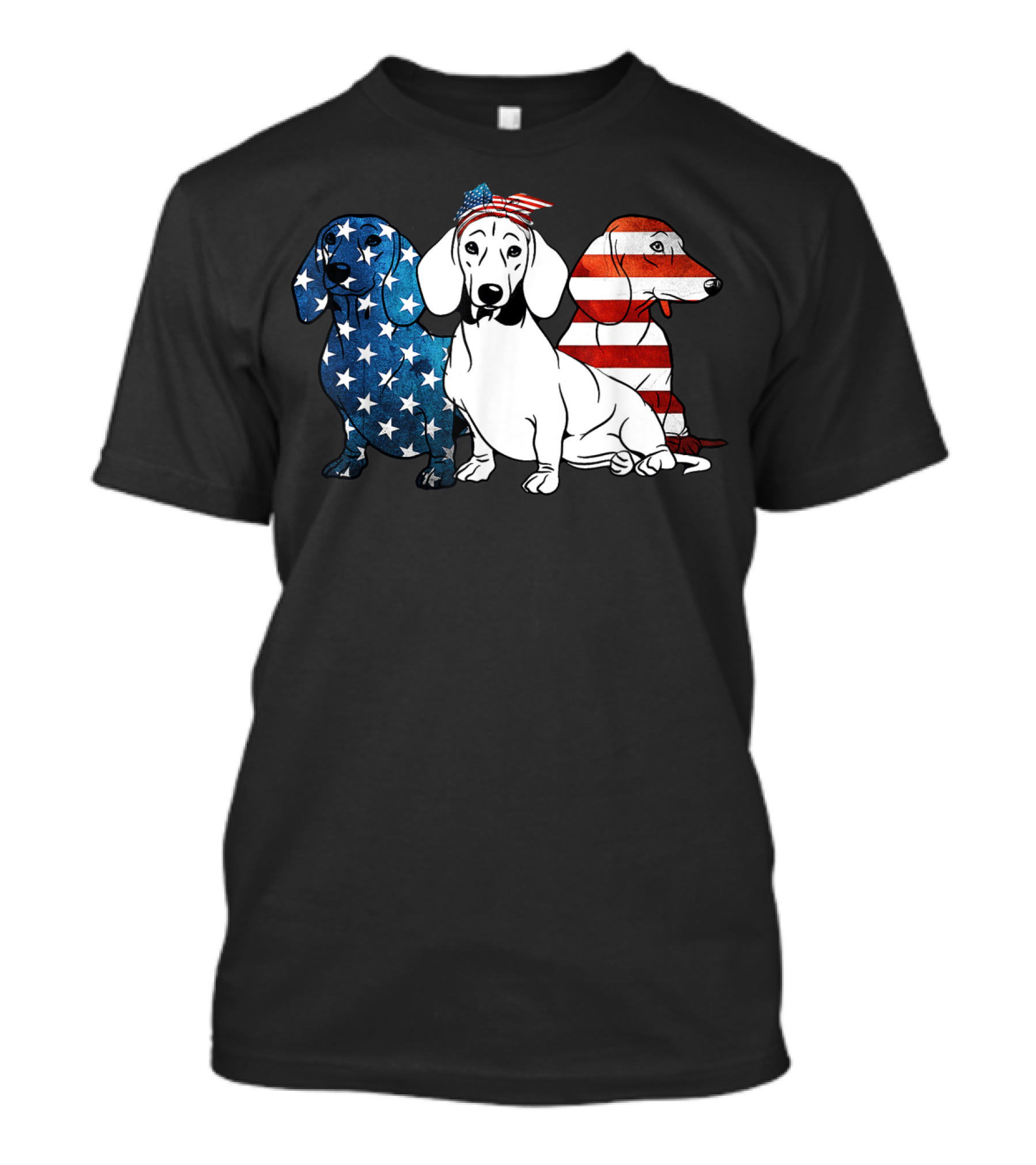 American Dachshund Trio With Patriotic Stars And Stripes US Flag 4th Of July T-Shirt