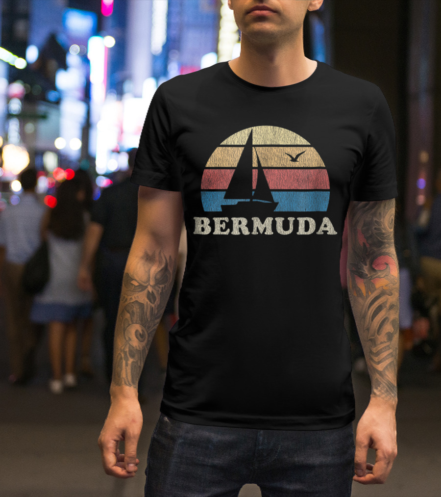 Bermuda 70s Vintage Sailboat Sunset Throwback T-Shirt