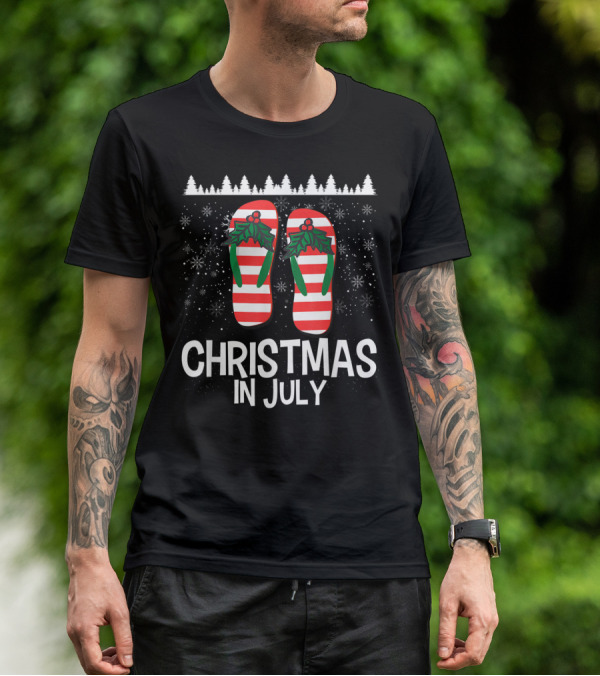 Christmas In July Flip Flop Stripes And Holly T-Shirt