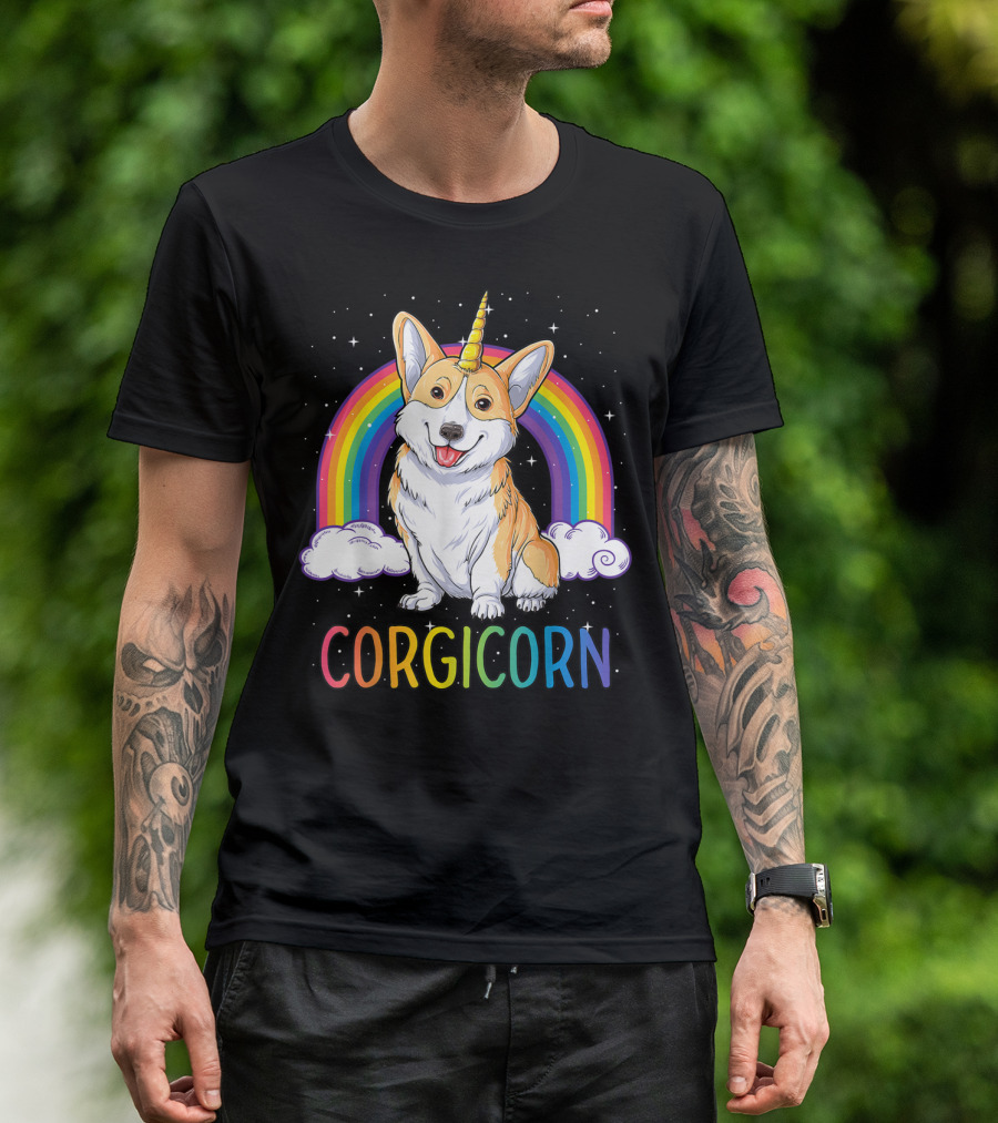 Corgicorn Corgi Unicorn Rainbow Galaxy Stars Clouds T-Shirt