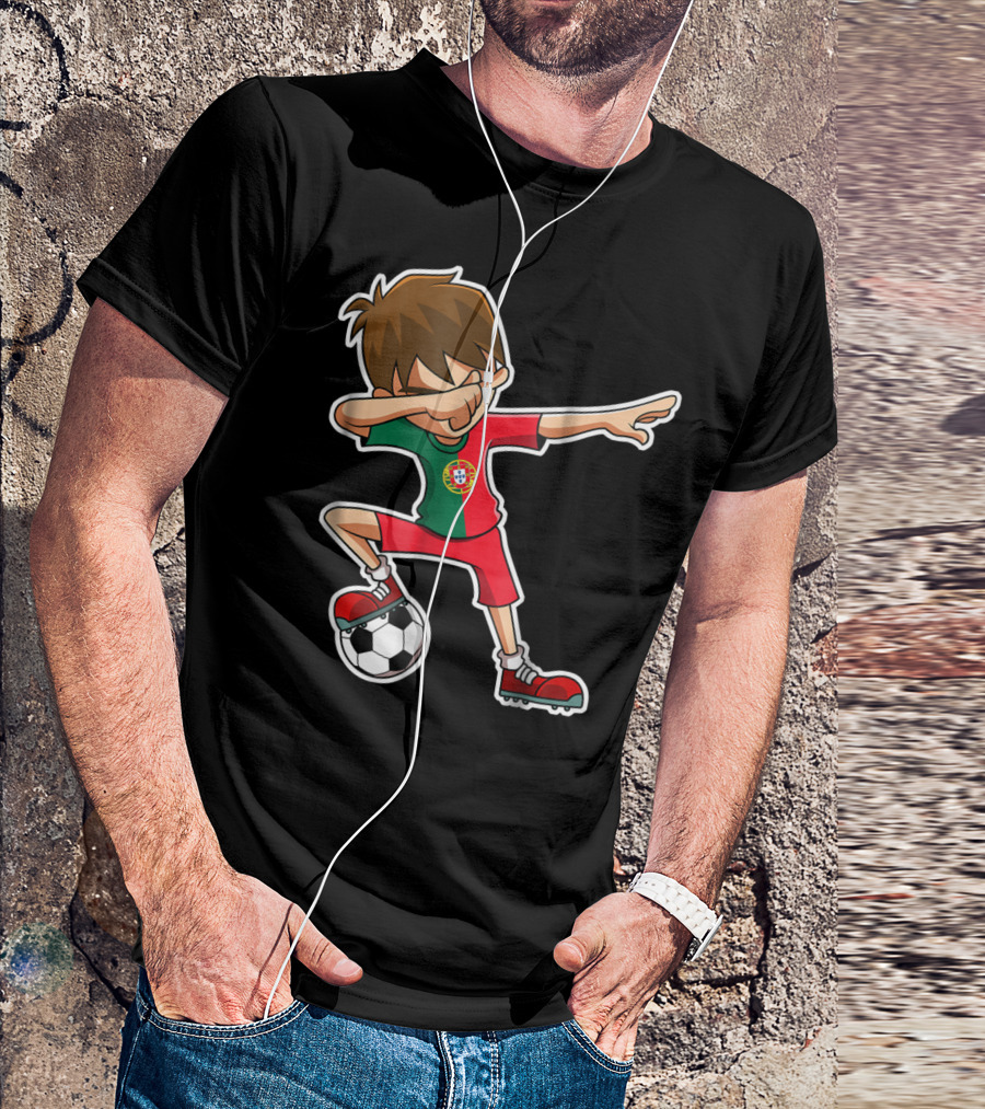 Dabbing Soccer Boy With Portugese Flag And Soccer Ball T-Shirt