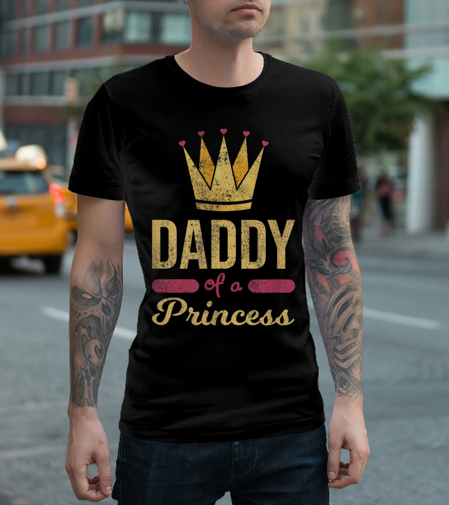 Daddy Of A Princess Funny Dad Cute Crown Hearts T-Shirt