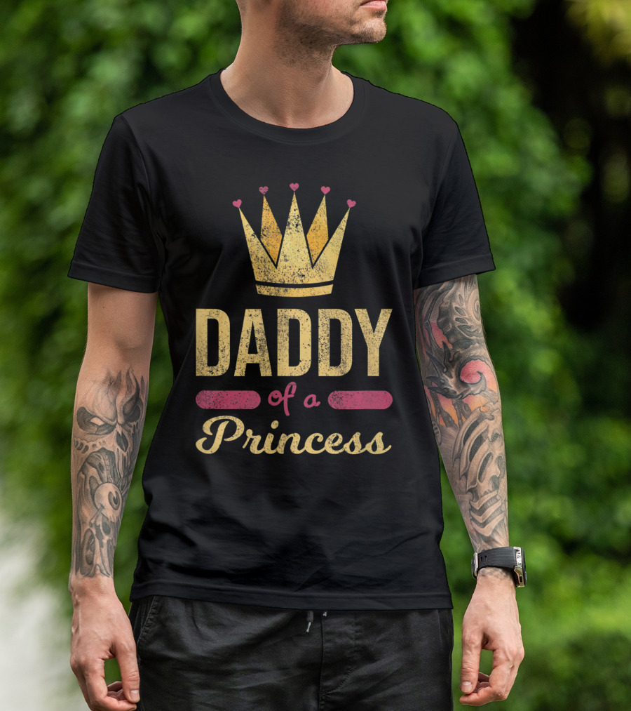 Daddy Of A Princess Funny Dad Cute Crown Hearts T-Shirt