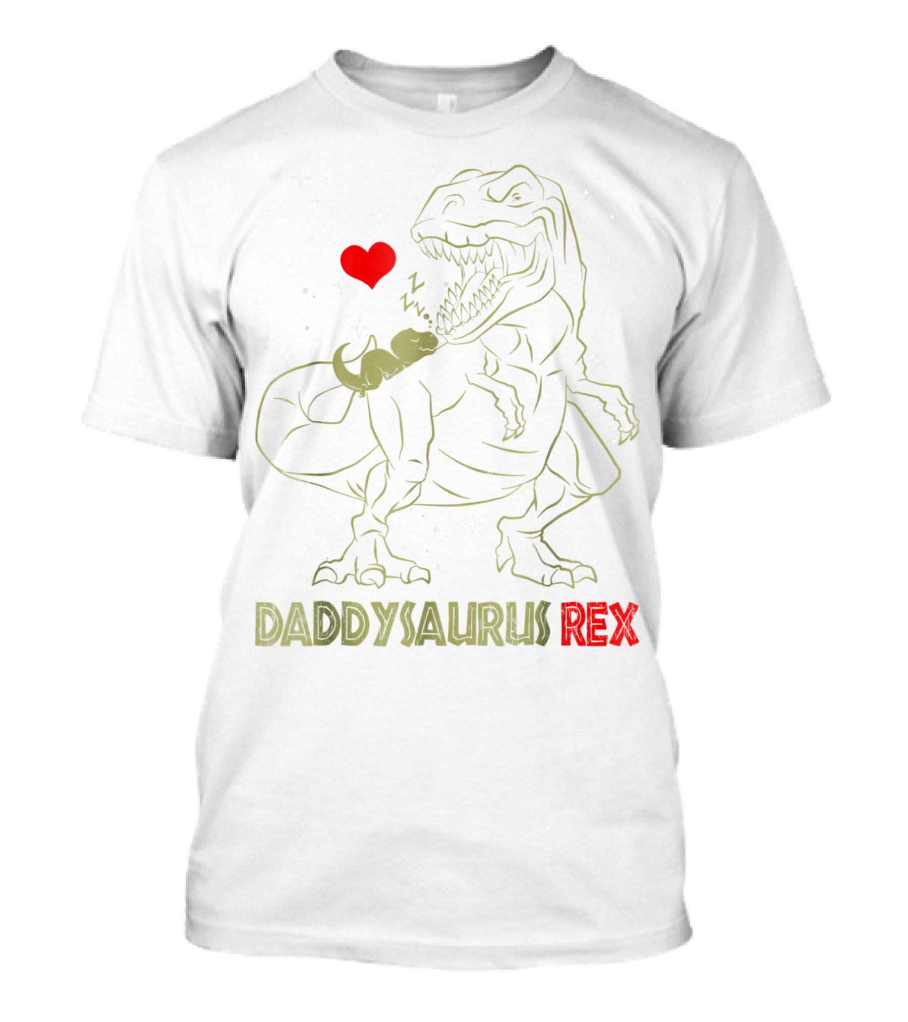 Daddysaurus Rex Dinosaur Daddy Sau With Heart And Sleeping Baby Dinosaur T-Shirt