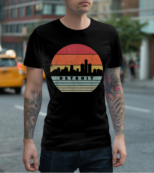 Detroit Skyline Retro Souvenir USA T-Shirt