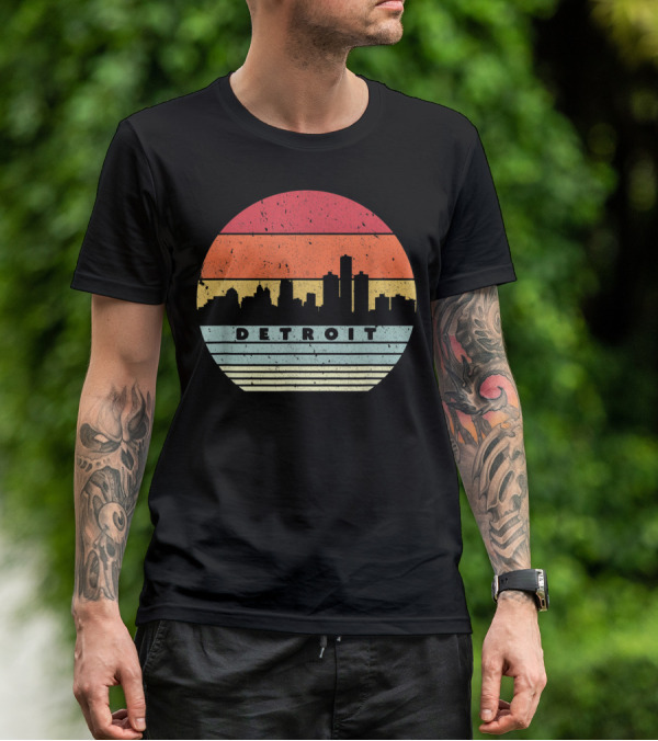Detroit Skyline Retro Souvenir USA T-Shirt