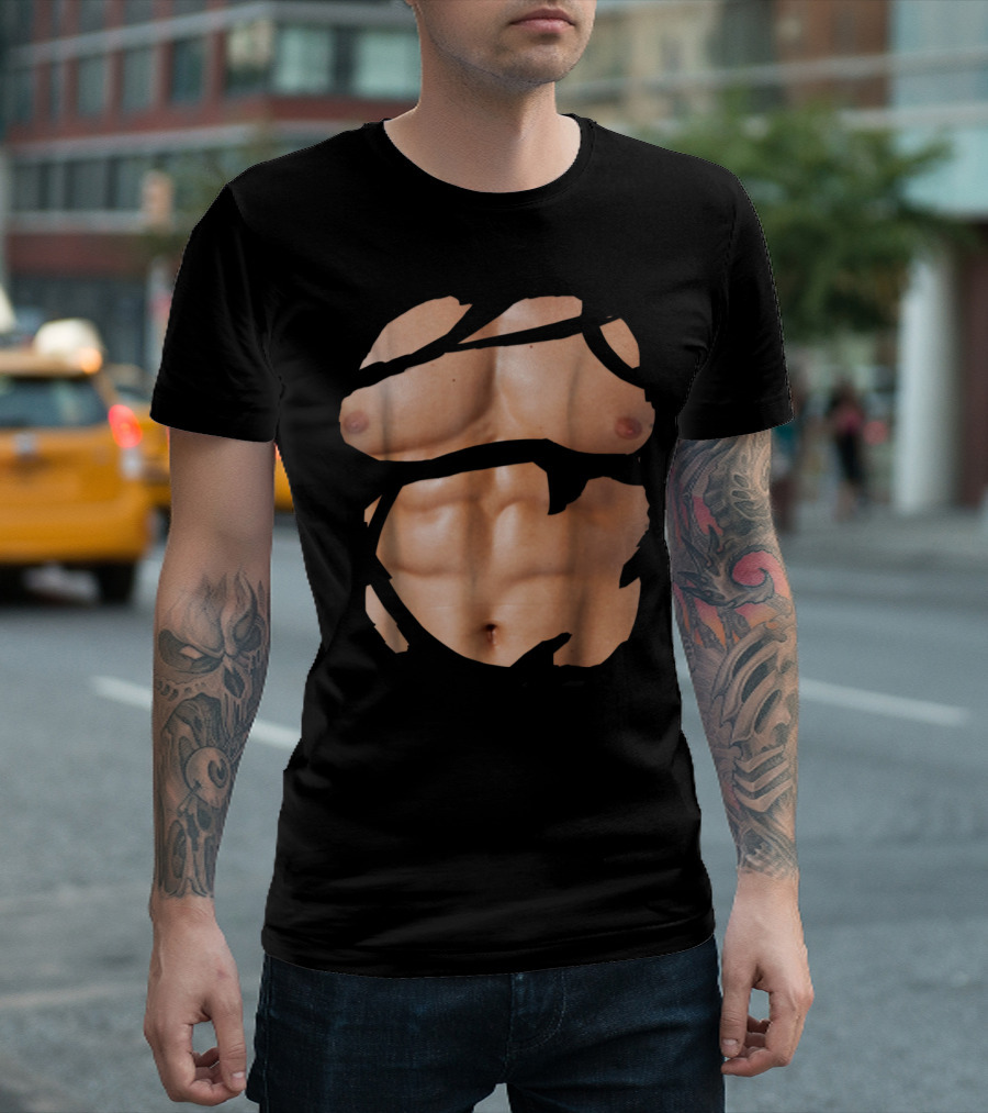 Fake Muscle Under Clothes Chest Six-Pack Abs Bodybuilder Illusion T-Shirt