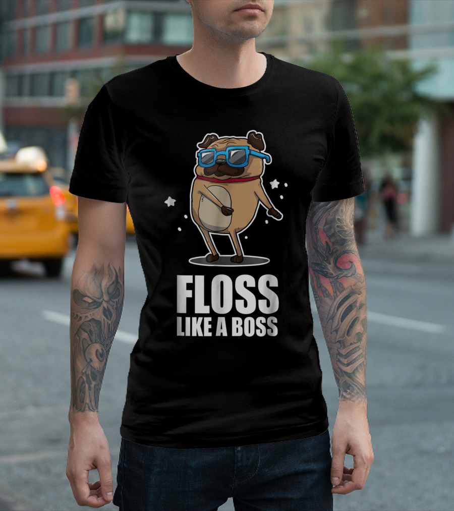 Floss Like A Boss Pug in Blue Sunglasses Floss Dance T-Shirt