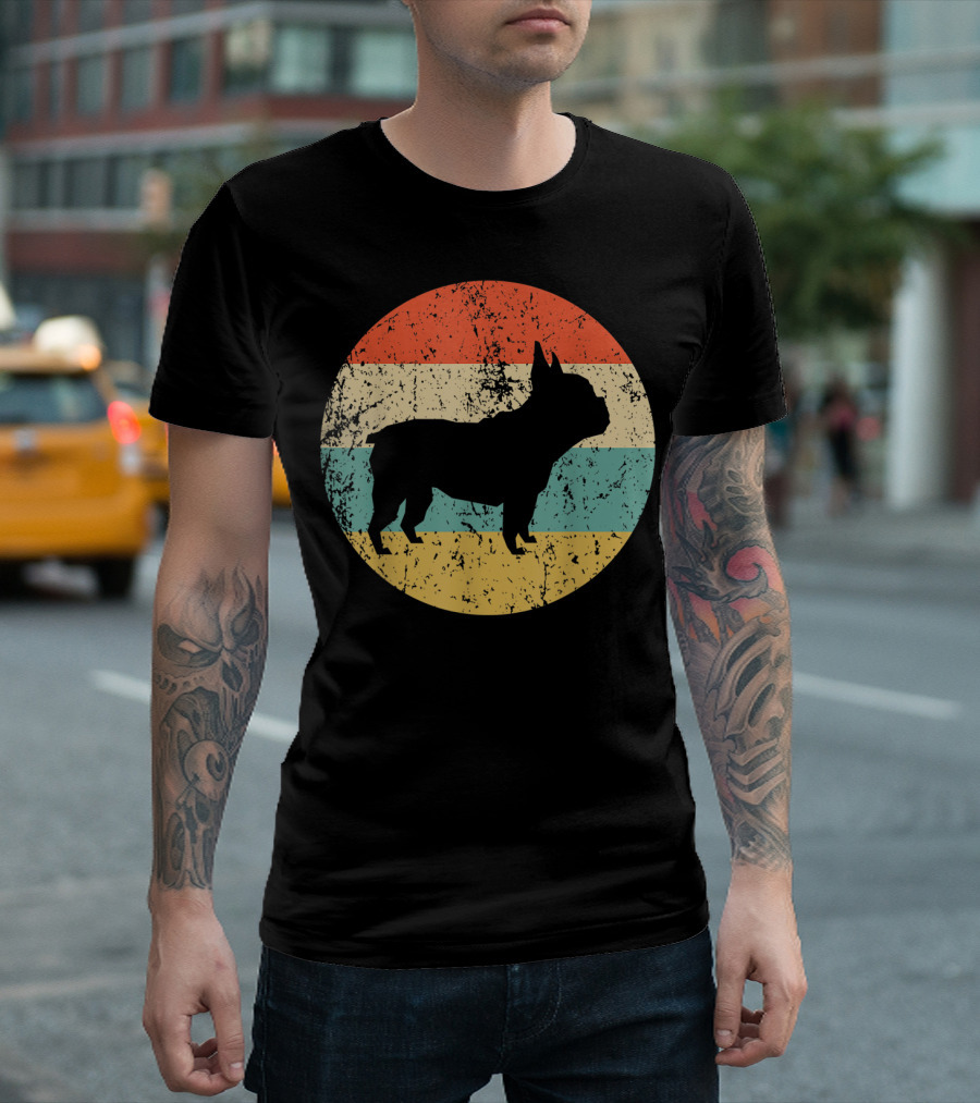 Retro French Bulldog Silhouette Vintage Circle T-Shirt