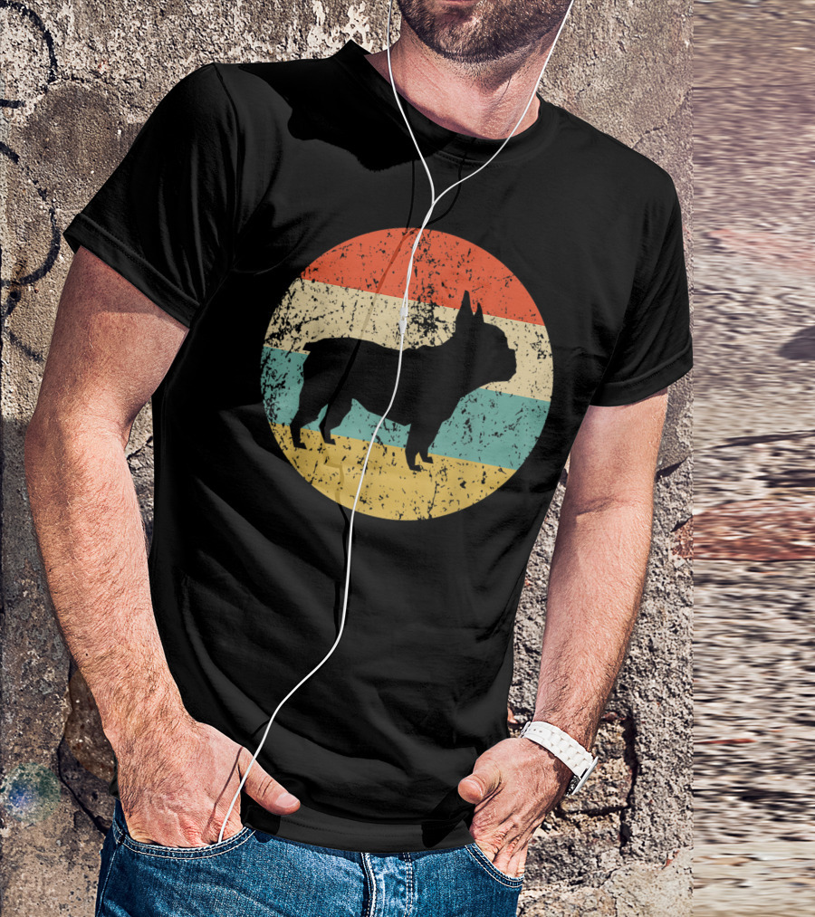 Retro French Bulldog Silhouette Vintage Circle T-Shirt