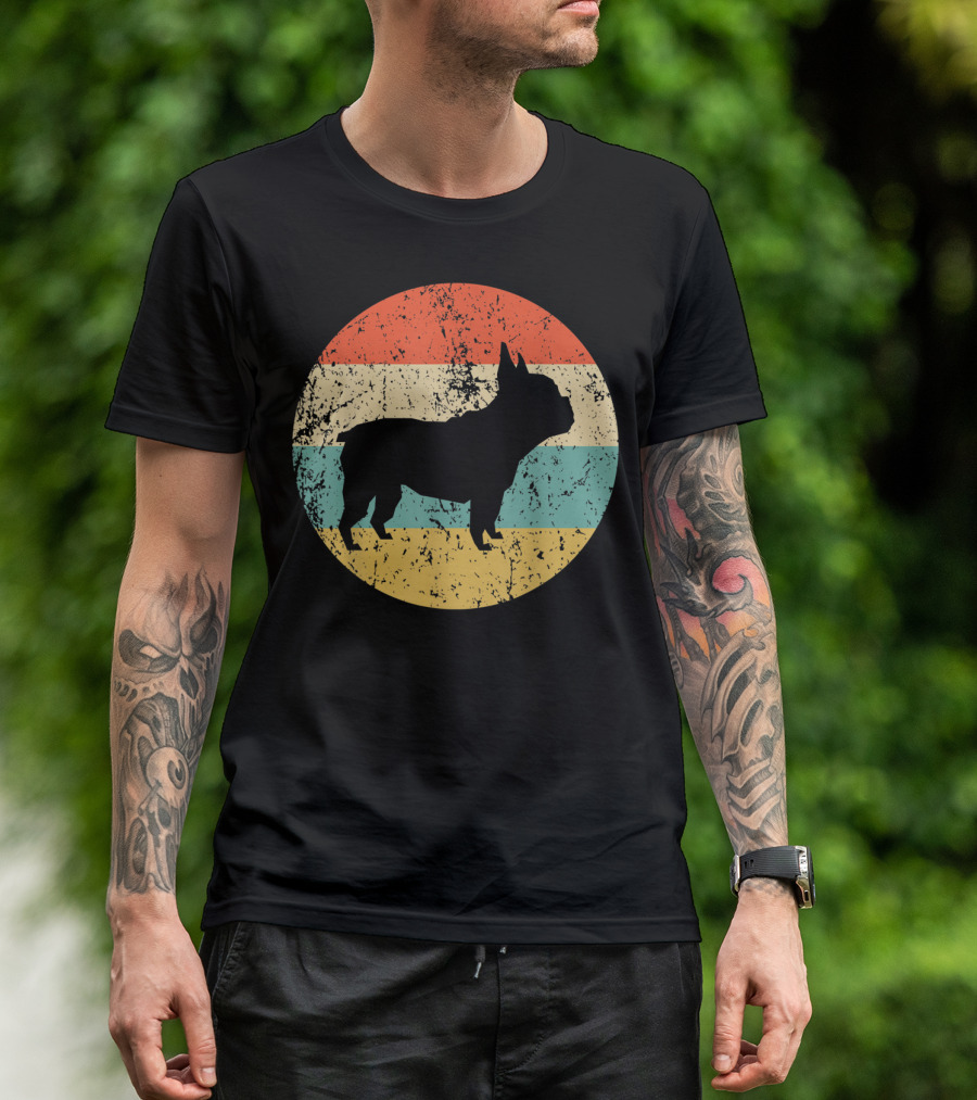 Retro French Bulldog Silhouette Vintage Circle T-Shirt