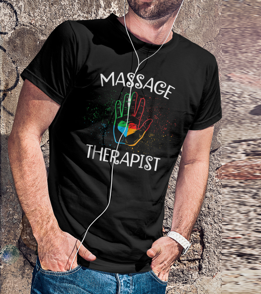 Funny Muscle Whisperer Physical Therapist Rainbow Handprint Massage T-Shirt