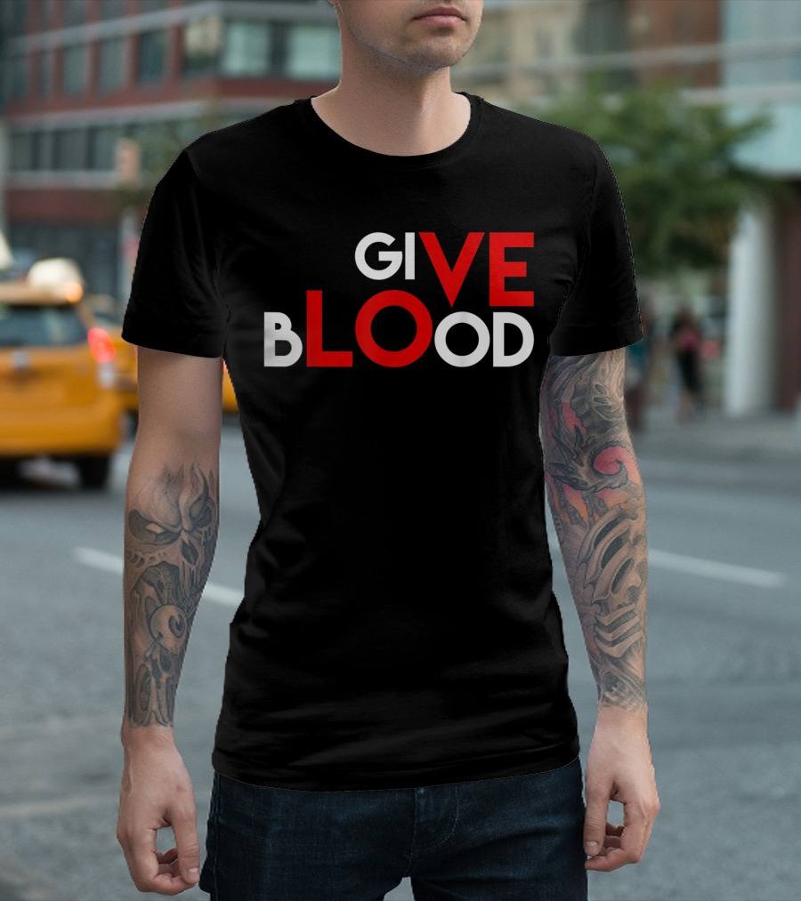 Give Blood Red White LOVE Typography World Blood Donation Day T-Shirt