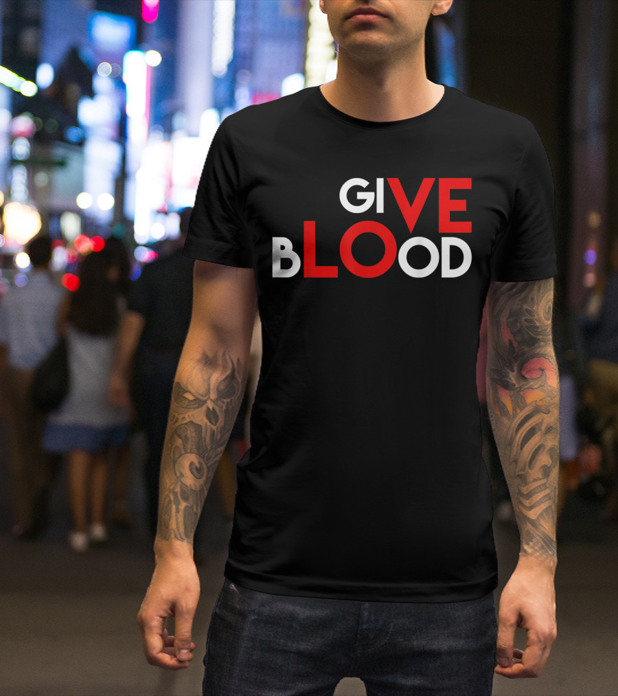 Give Blood Red White LOVE Typography World Blood Donation Day T-Shirt