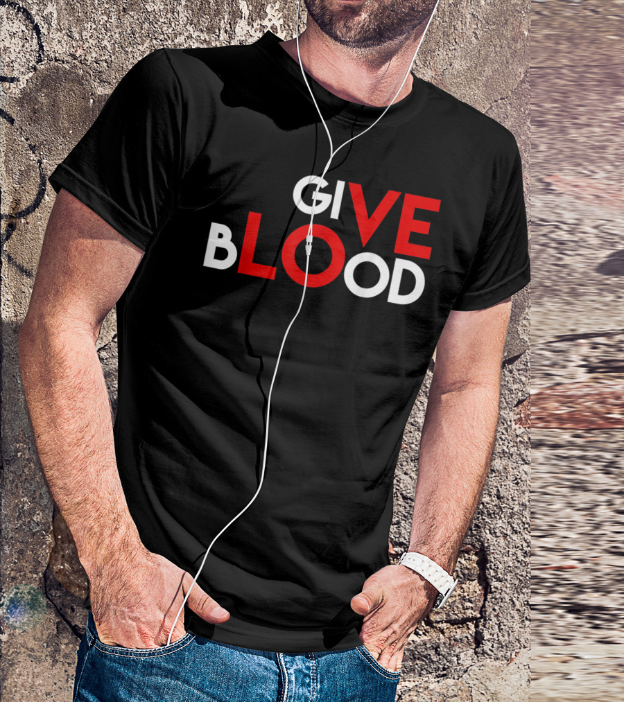 Give Blood Red White LOVE Typography World Blood Donation Day T-Shirt